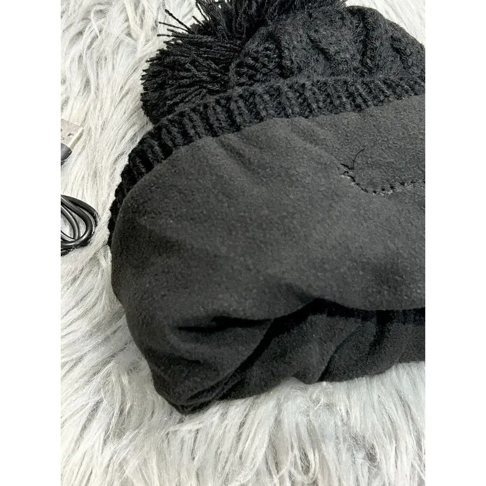 Adult Musical Pom Pom Black Beanie Hat With‎ LED Lamp